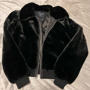 Black fur bomber jacket
